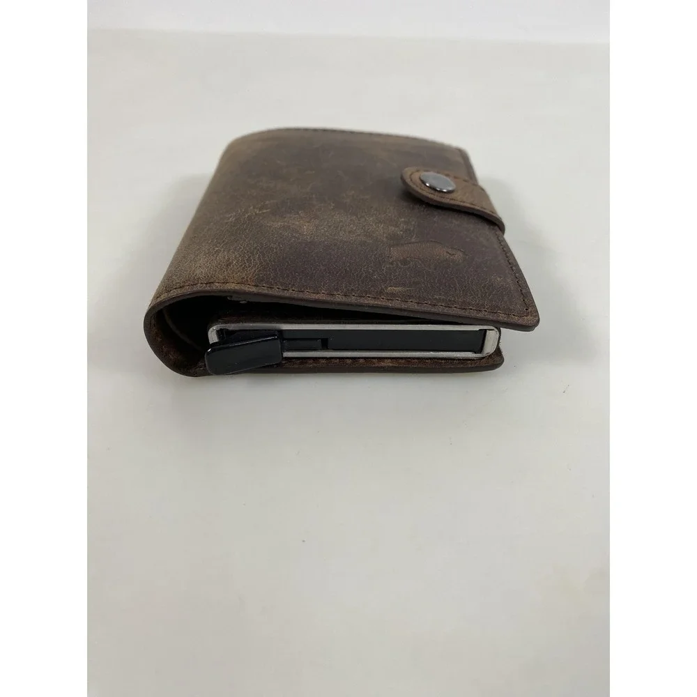 BlackBrook Wallet Mens Brown Leather RFID Bifold Card Holder Pop Up‎ Snap ID